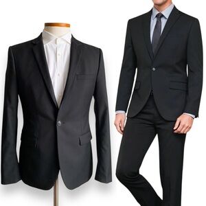 Topman Black Men's Blazer Suit Jacket Wedding Groomsmen Prom Business Office 38R